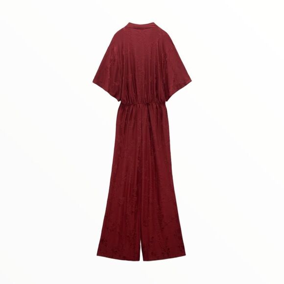ZARA | Burgundy | SHORT SLEEVE JUMPSUIT WITH SURPLICE V-NECKLINE - Picture 3 of 15